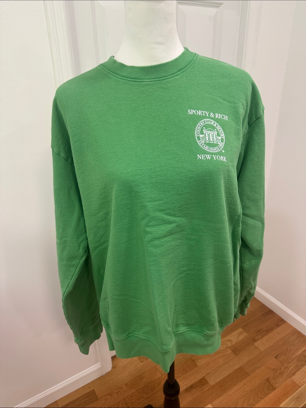 Sporty & Rich Green Crewneck Sweatshirt with White Chest Logo
